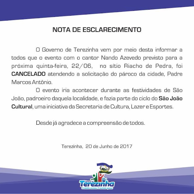 COMUNICADO DA PREFEITURA DE TEREZINHA 