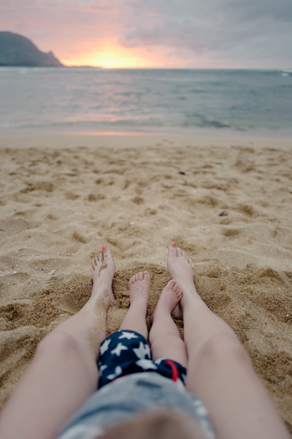 Sunset on the beach at the St. Regis Princeville, Kauai 