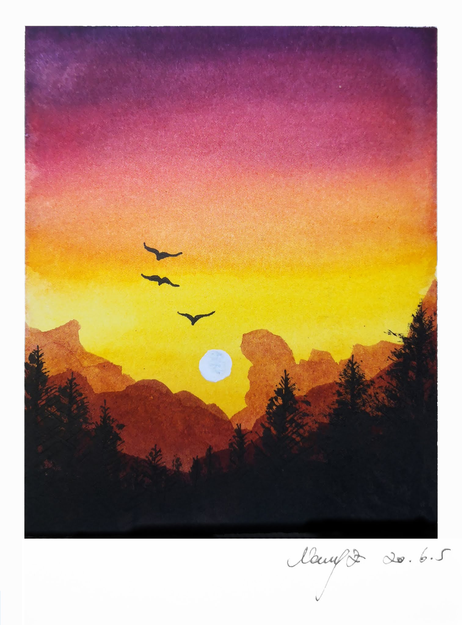 How to draw watercolor city sunset