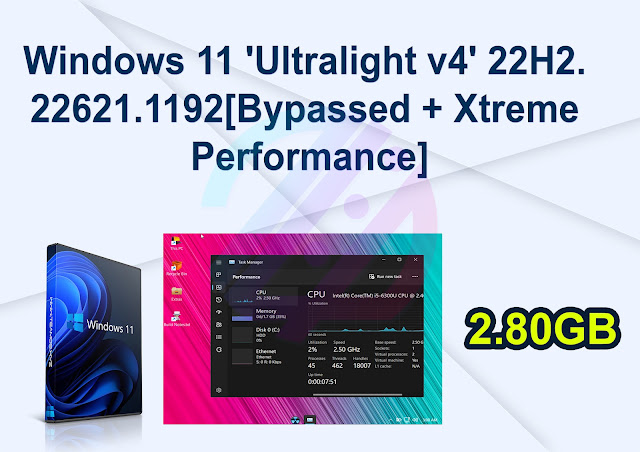 Windows 11 ‘Ultralight v4’ 22H2.22621.1192 [Bypassed + Xtreme Performance]