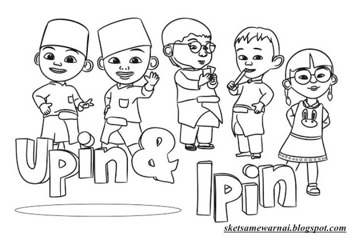 Sketsa Mewarnai Gambar  Upin  Dan Ipin  Sketsa Mewarnai