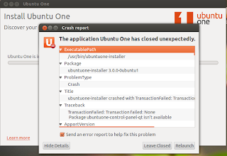 Ubuntu one crashed closed unexpectedly on Ubuntu 12.04