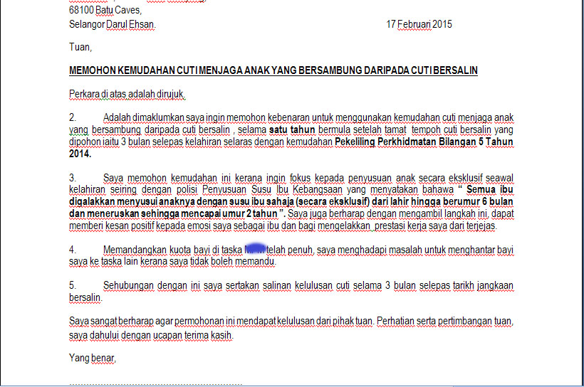 Surat Permohonan Cuti Tanpa Gaji Urusan Peribadi - VRasmi