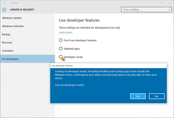 how to enable windows 10 developer mode