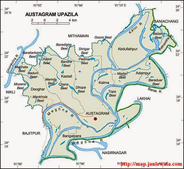 austagram upazila map of bangladesh