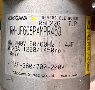 RM-JF6C8PAMPR453 YOKOGAWA  REVERSIBLE MOTOR 8W 200V 50/60H2 1: 4UF  022A 1200/1450rpm  10 min  AE-360/700-200V  Yokogawa Sertec Co. Ltd.  Made in Japan