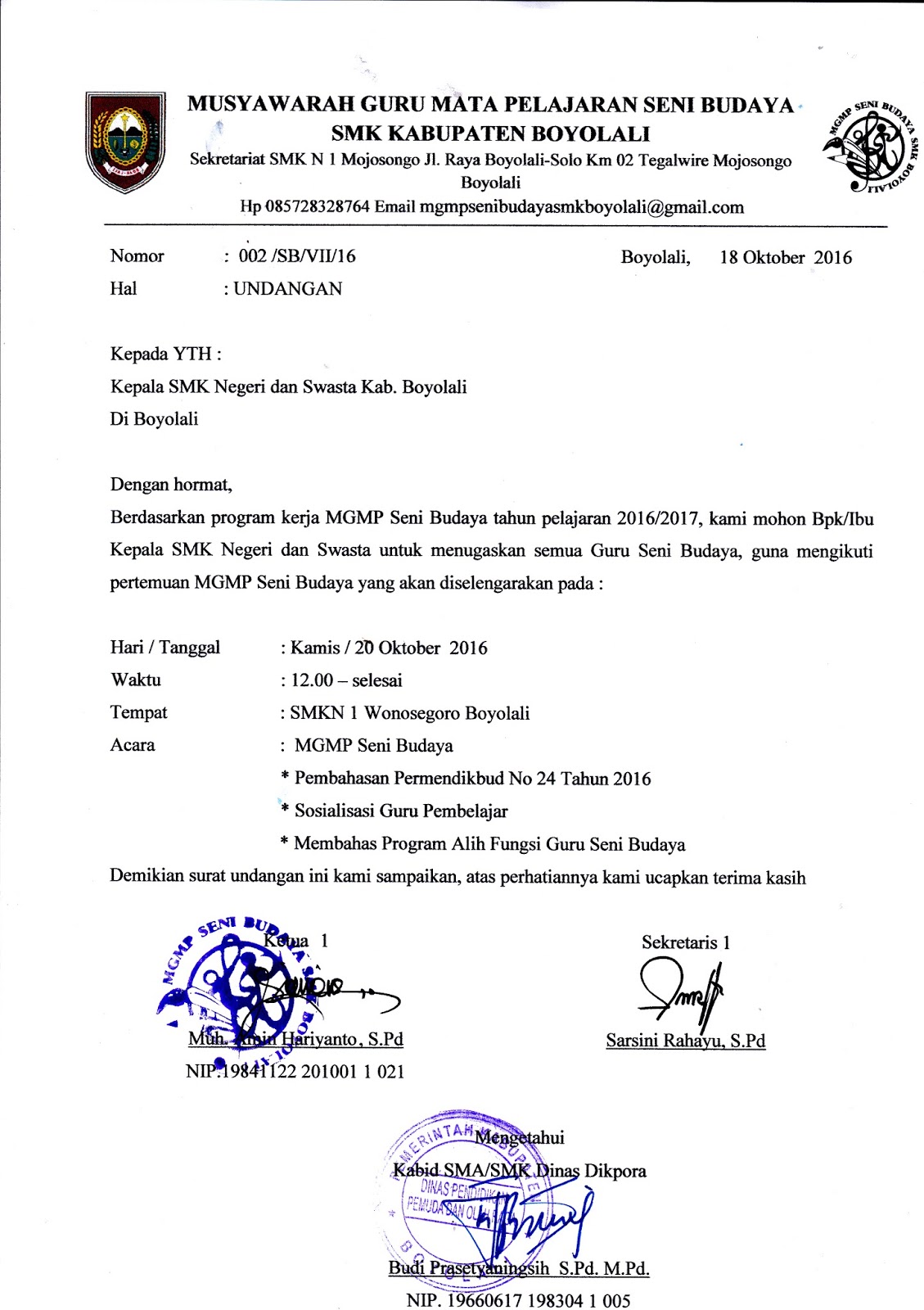 INFO SMA SMK KABUPATEN BOYOLALI: UNDANGAN MGMP SENI BUDAYA SMK