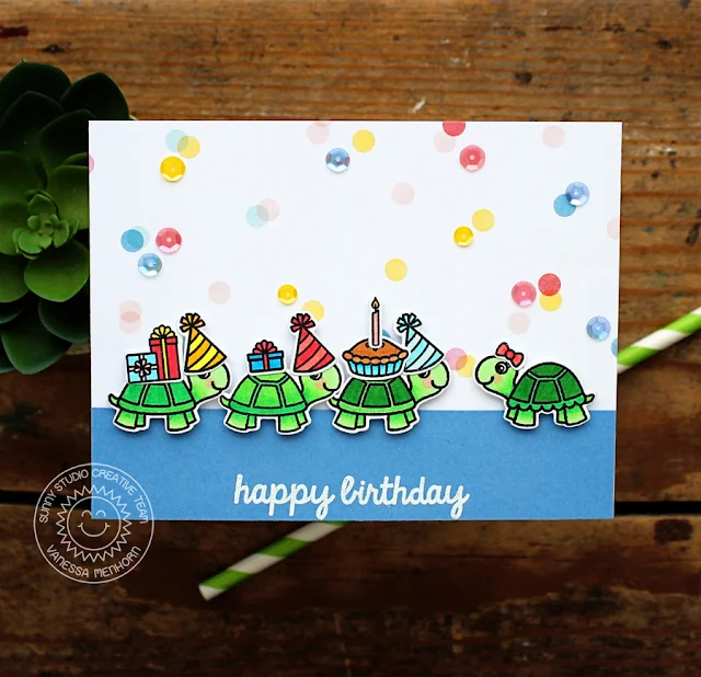 Sunny Studio Stamps: Turtley Awesome Happy Turtle Birthday Card by Vanessa Menhorn