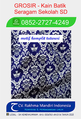 100%grosir!!! kain batik seragam sekolah TK, SD, SMP, SMA warna biru tua kombinasi putih, koleksi terbaru 2024 logo tutwuri handayani,kain BSY 100% polyester tebal, jual roll& meteran 100%Murah, batik sekolah negeri