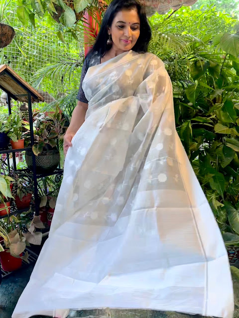 Silk Chanderi saree. White on white.