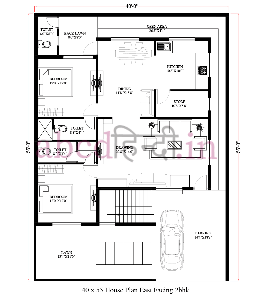 40 55 house plan east facing