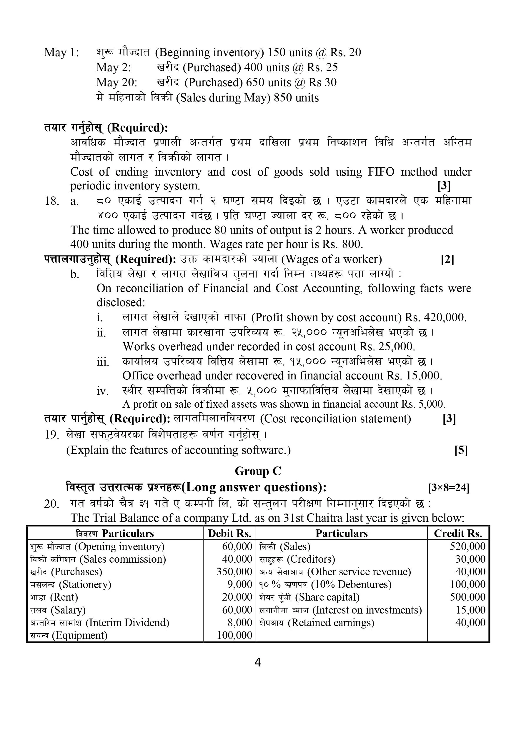 Account Sets Model Question for NEB Class 12 Board Exam 2079 2080