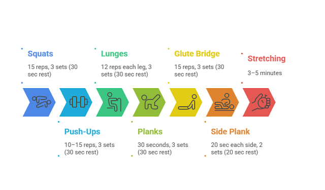 Infographic of a 20-minute full-body home workout circuit routine