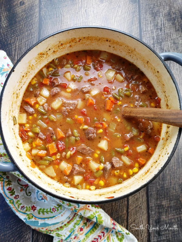 Classic Vegetable Beef Soup - A tried-and-true recipe with tender chunks of beef in a thick, savory stock and all your favorite vegetables.