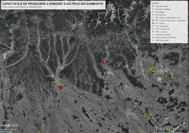 Unitati de producere a energiei electrice din judetul Dambovita in anul 2020.