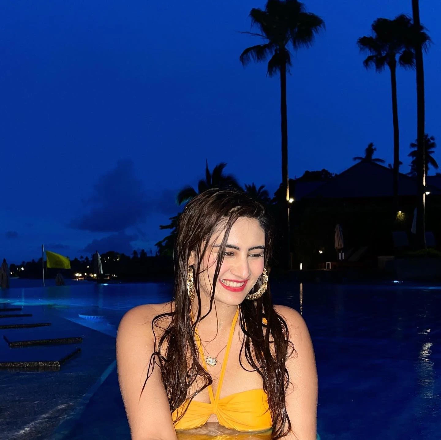 Vedika Bhandari yellow swimsuit hot actress