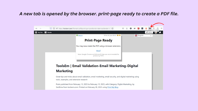 A new tab is opened by the browser. print-page ready to create a PDF file.