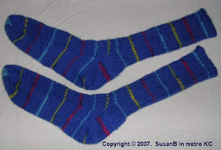 blue striped socks with ribbed leg