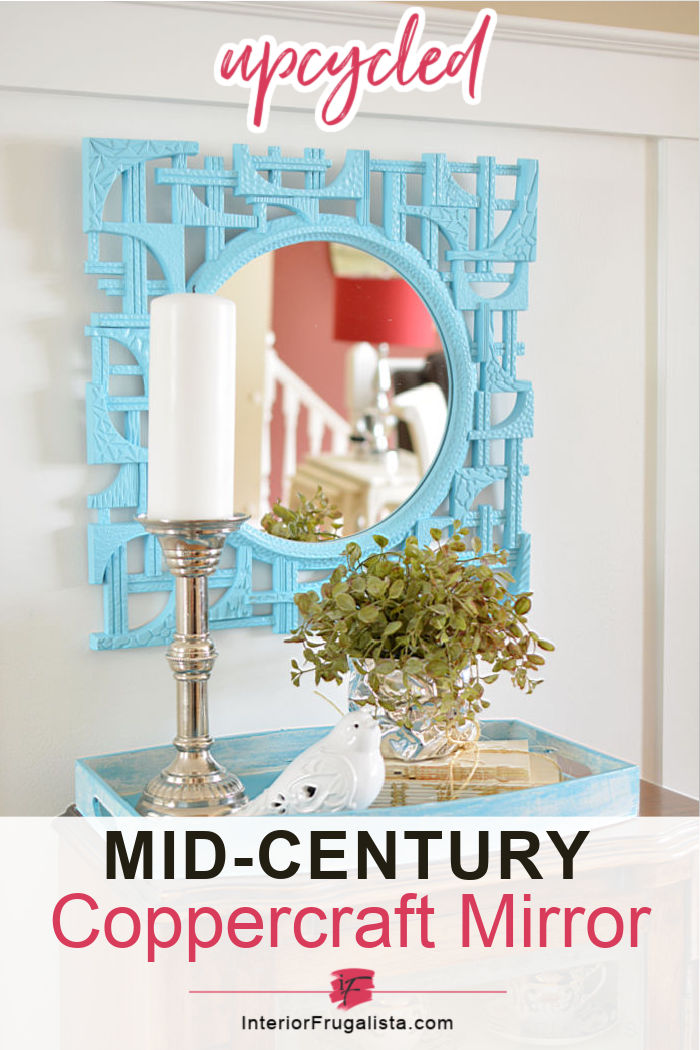 A quick and easy mid-century mirror makeover - how to make those lovely textures on 1970s Coppercraft Guild pop in bright bold colors with paint. #upcycledmirror #guildmirrormakeover #midcenturymirror #coppercraftmirror