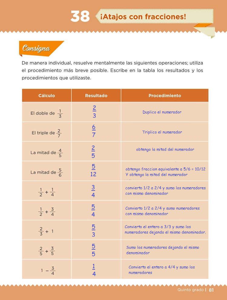 ¡Atajos con fracciones! -Desafío 38- Desafíos Matemáticos Quinto grado Contestado