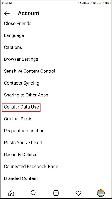 Instagram ,Enable data saver on Instagram app