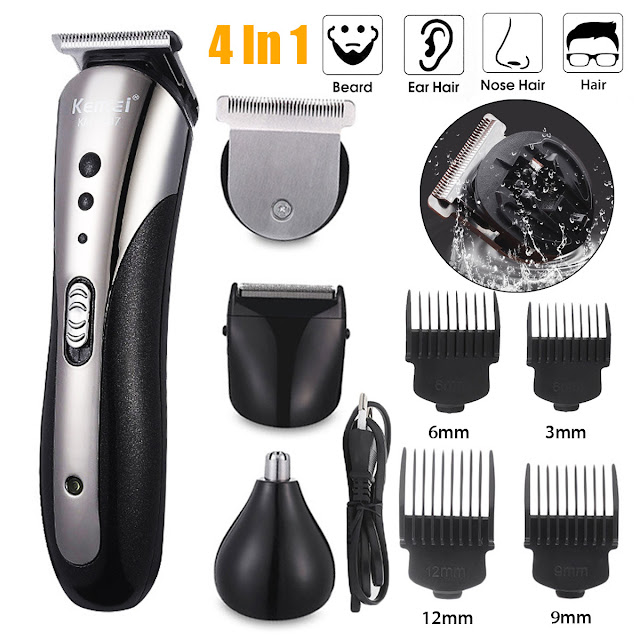 3 In 1 Men Electric Hair Clipper Nose Trimmer Beard Shaver Trimmer Cordless Groomer Kit