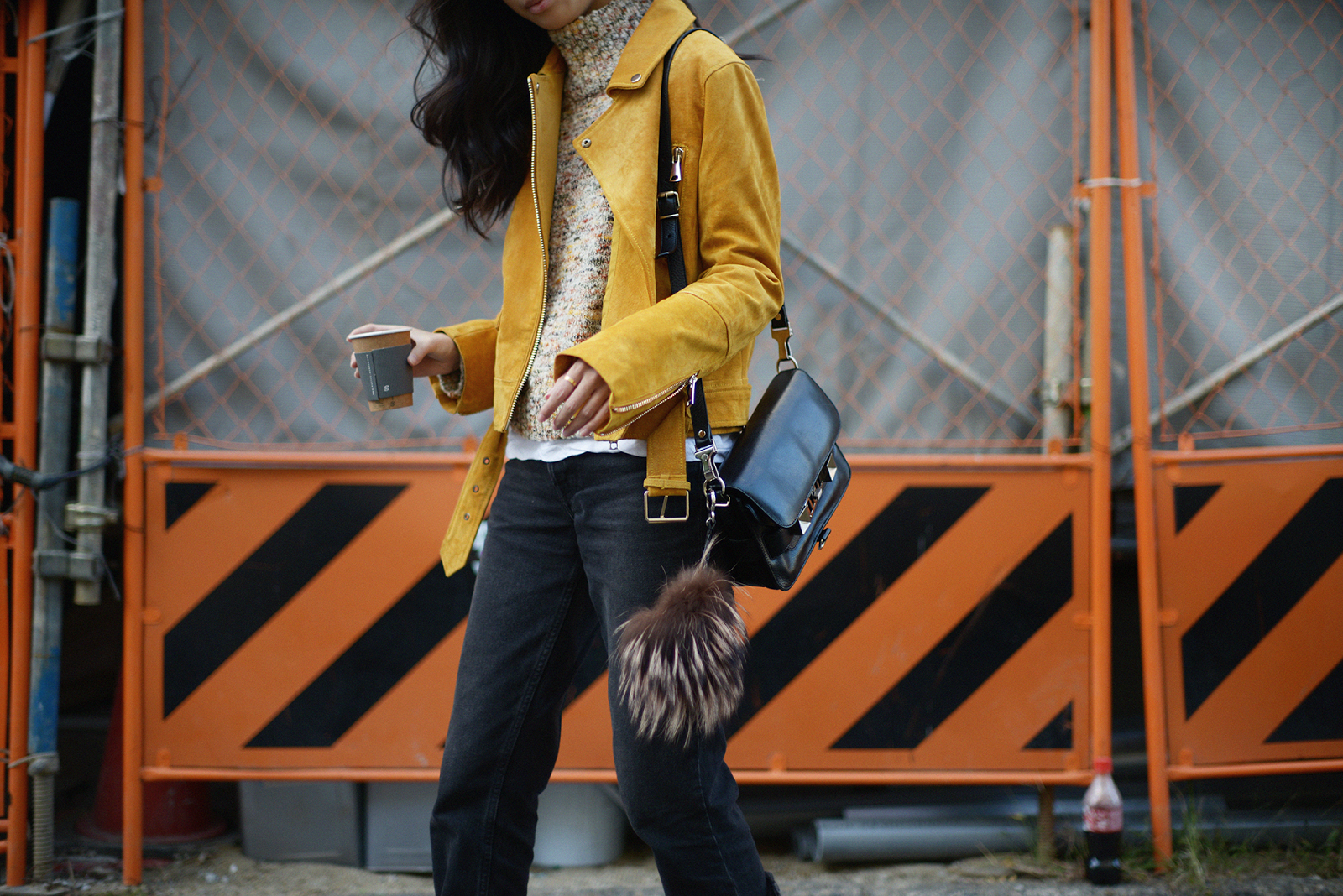 Yellow H&M Suede Biker Jacket and Speckle Knit Sweater / FOREVERVANNY.com