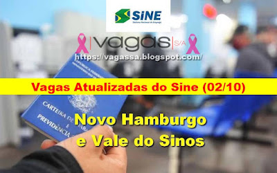 Vagas Atualizadas das Agências do Sine do Vale do Sinos (02/10)