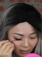 Glue the false lashes and put closely to the real lashes