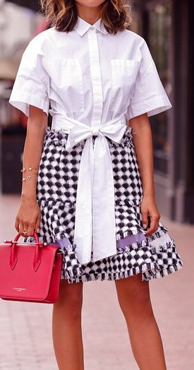 outfit of the day: shirt + skirt + bag