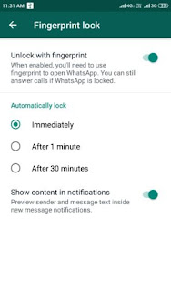 Whatsapp fingerprint lock settings