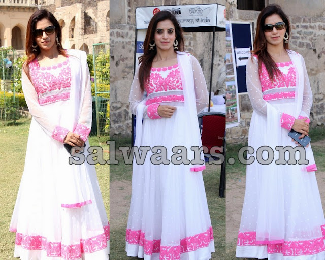 White and Baby Pink Long Length Salwar