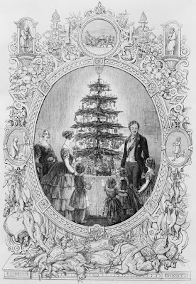 Christmas tree at Windsor Castle from The Illustrated London News Christmas supplement (1848)