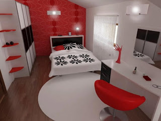 red and white bed room New Year decoration