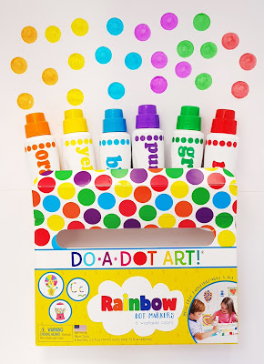 Do a dot art markers rainbow review for little kids , 6 markers red,orange,yellow,green,blue and purple