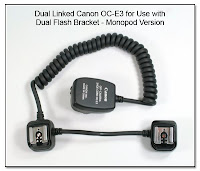 Dual Linked Canon OC-E3 Off Camera Cord for use with Dual Flash Bracket - Monopod Version