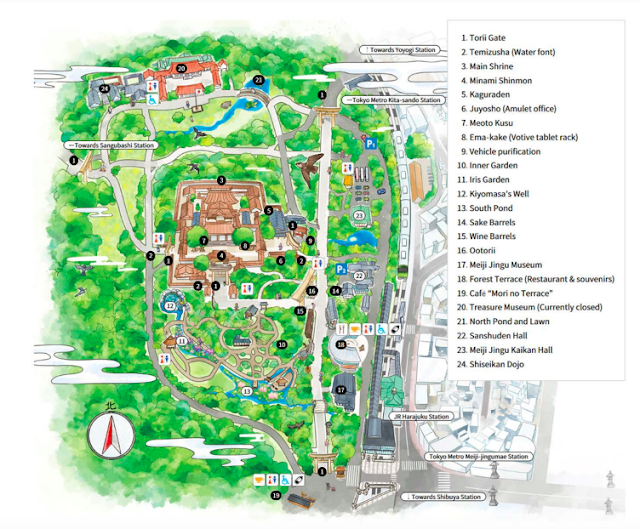 Mapa del Santuario Meiji en Tokio