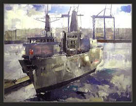 PINTURA MILITAR-ARTE MILITAR-PREMIOS-ARMADA-VIRGEN-CARMEN-FRAGATA-PUERTO-CUADROS-PINTOR-ERNEST DESCALS-