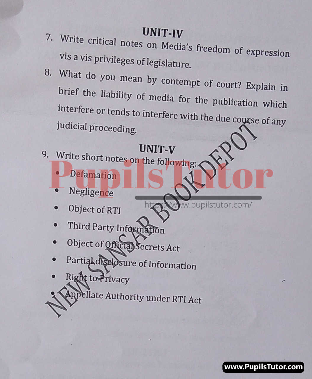 M.D. University LL.B. (RTI) Right To Information Including Media And The Law Second Semester Important Question Answer And Solution - www.pupilstutor.com (Paper Page Number 2)