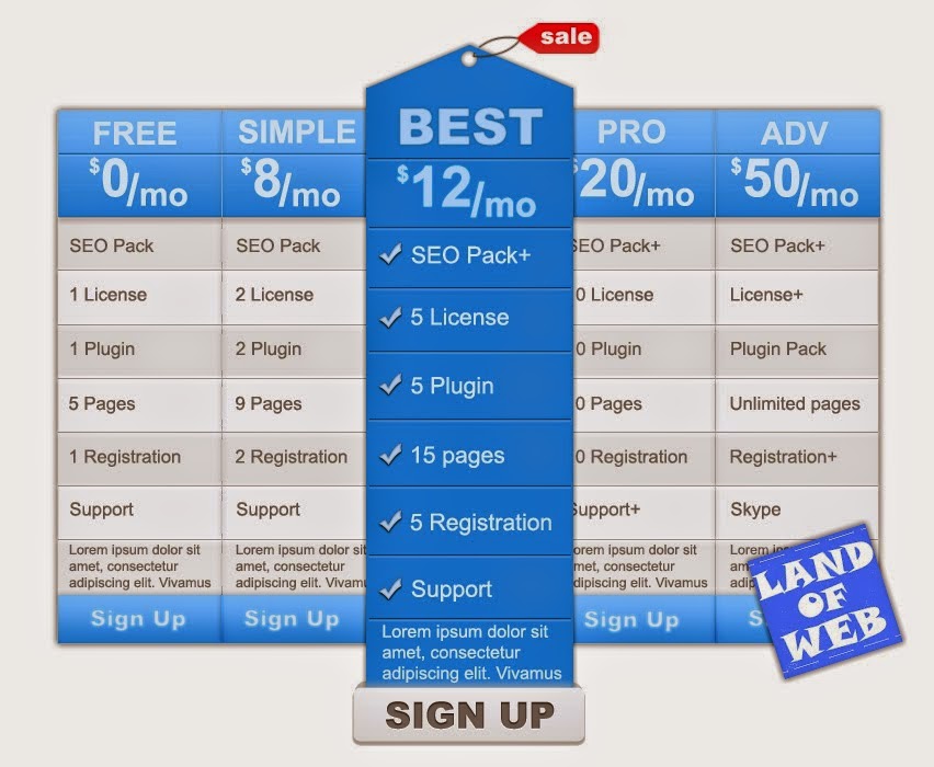 Freebie Pricing Table PSD Template