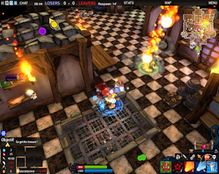 dungeon with skulls, flames, barrels and checkerboard flooring