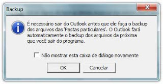 É necessário sair do Outlook para PFBackup entrar em operação