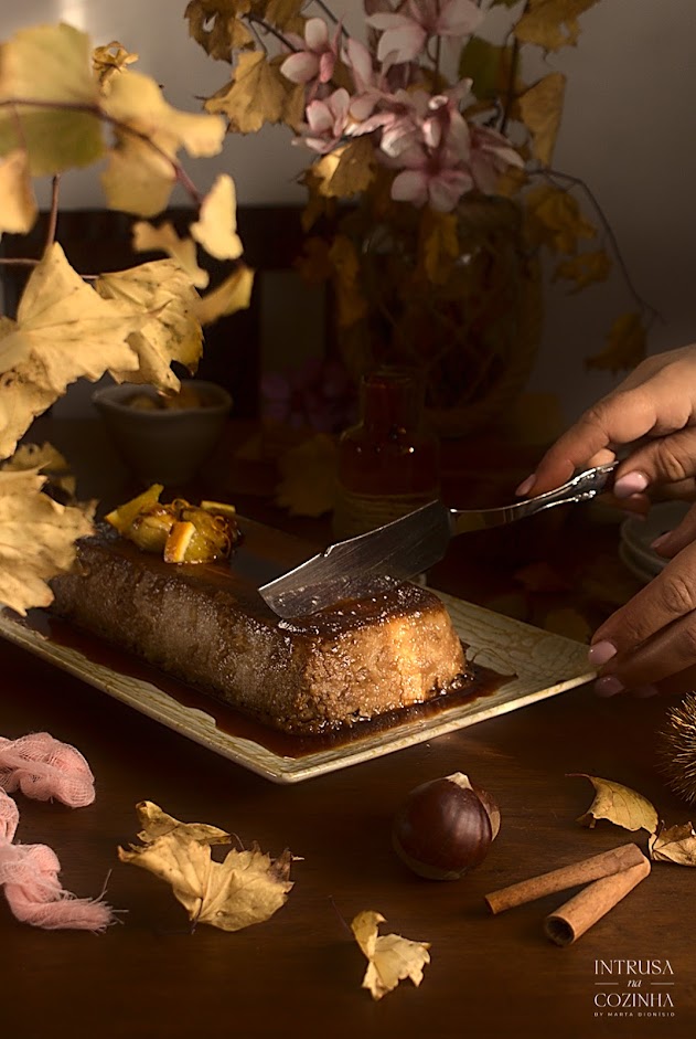 Pudim de Castanha (Chestnut Pudding), darkmood photography, foodstyling