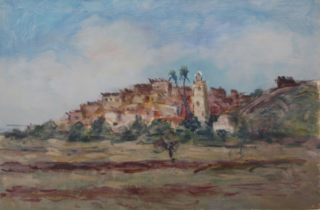 Village Des Aurès, T'kout - Albert Létreux (Français - 1868-1959) - Huile Sur Papier - 41 x 27 cm