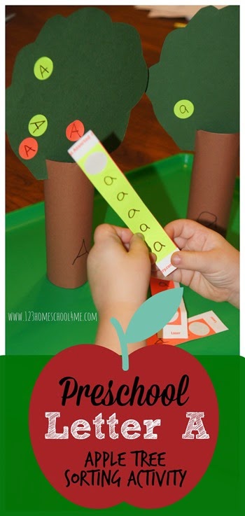 Letter A - Apple Tree Sorting Activity. This is such a fun hands on alphabet activity for toddler, preschool, and kindergarten age kids perfect for fall.