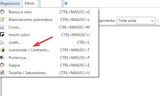 Menu luminosità contrasto Paint.net