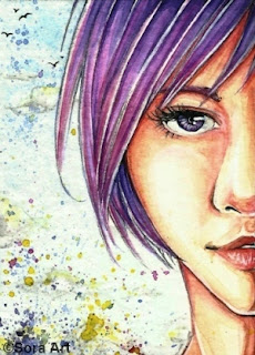 girl with purple hair drawing