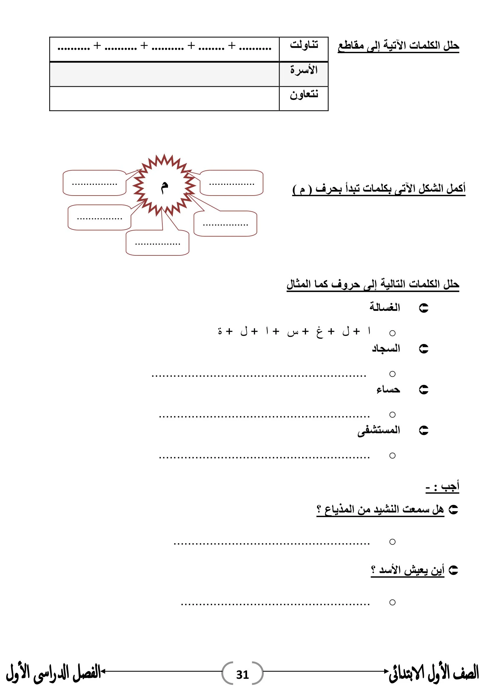 ملزمة تواصل في اللغة العربية للصف الأول الإبتدائي pdf تحميل مباشر مجاني