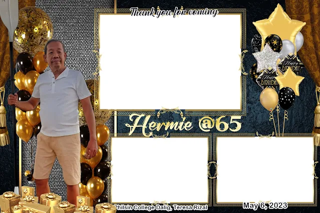 Sample Black and Gold 65th birthday Photobooth layout