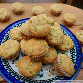 image of plate filled with peach & zucchini muffins